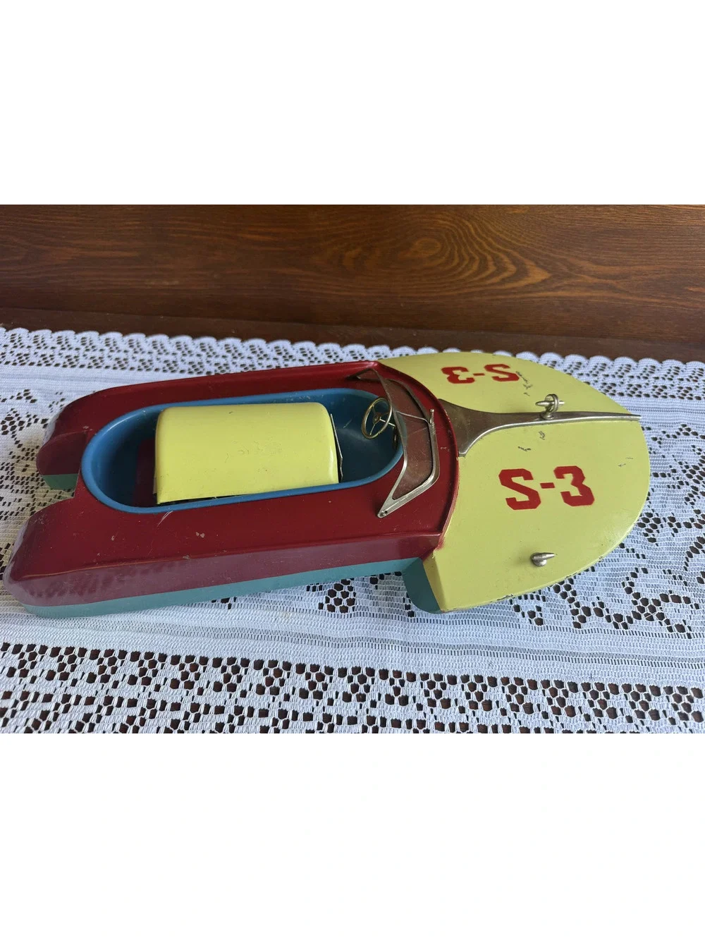Vintage Metal Hydroplane Occupied Japan Tin Toy Speedboat S-3